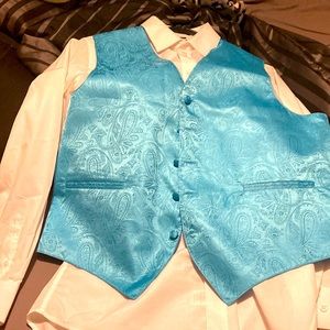 Mens teal green vest and white dress shirt